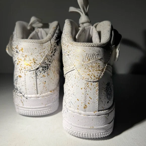 Nike Air Force 1 Mid Paint Splatter White Gold Black DH2933-111 5.5Y